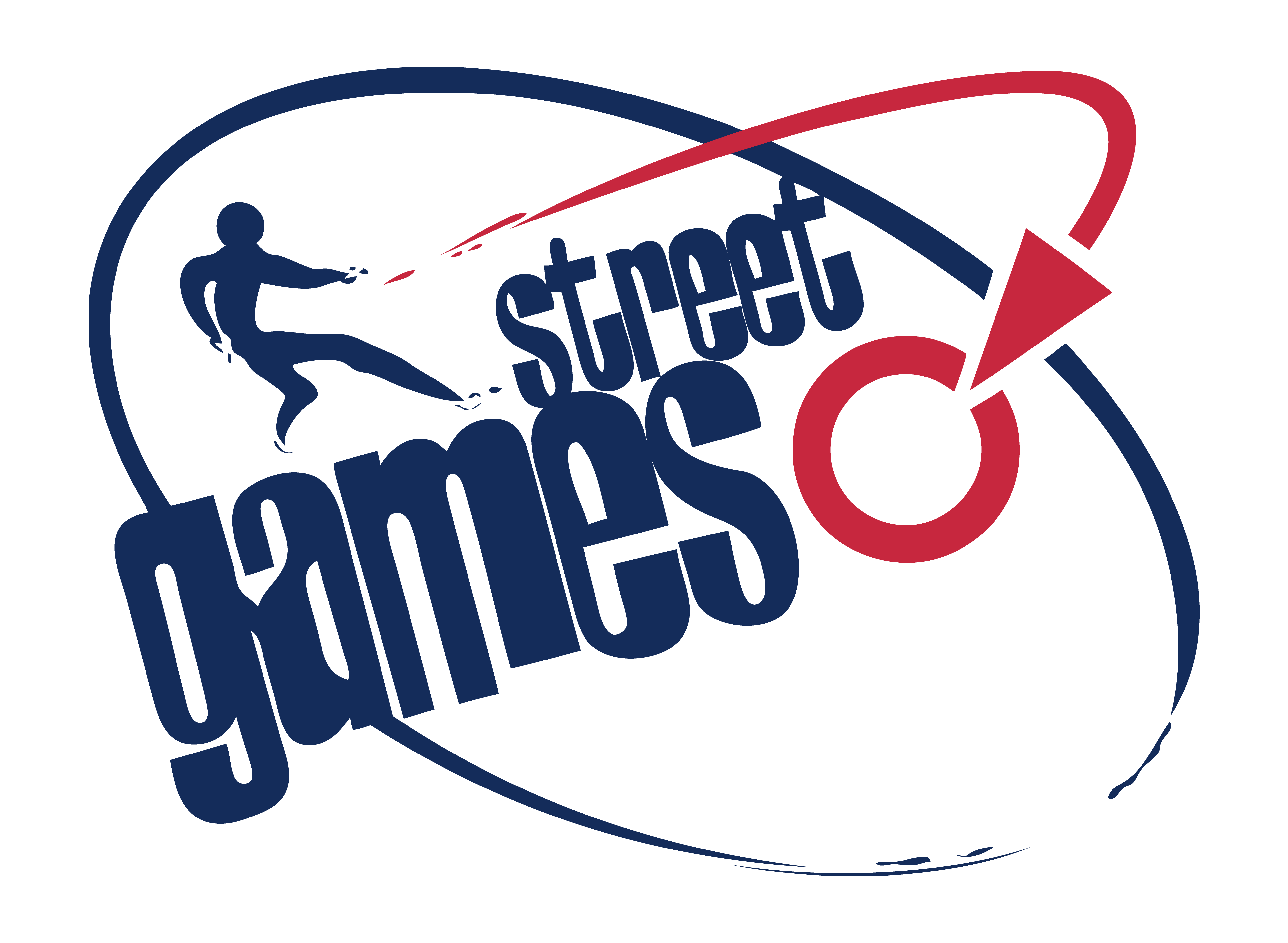 Street Games logo with person figure kicking a ball in abstract design